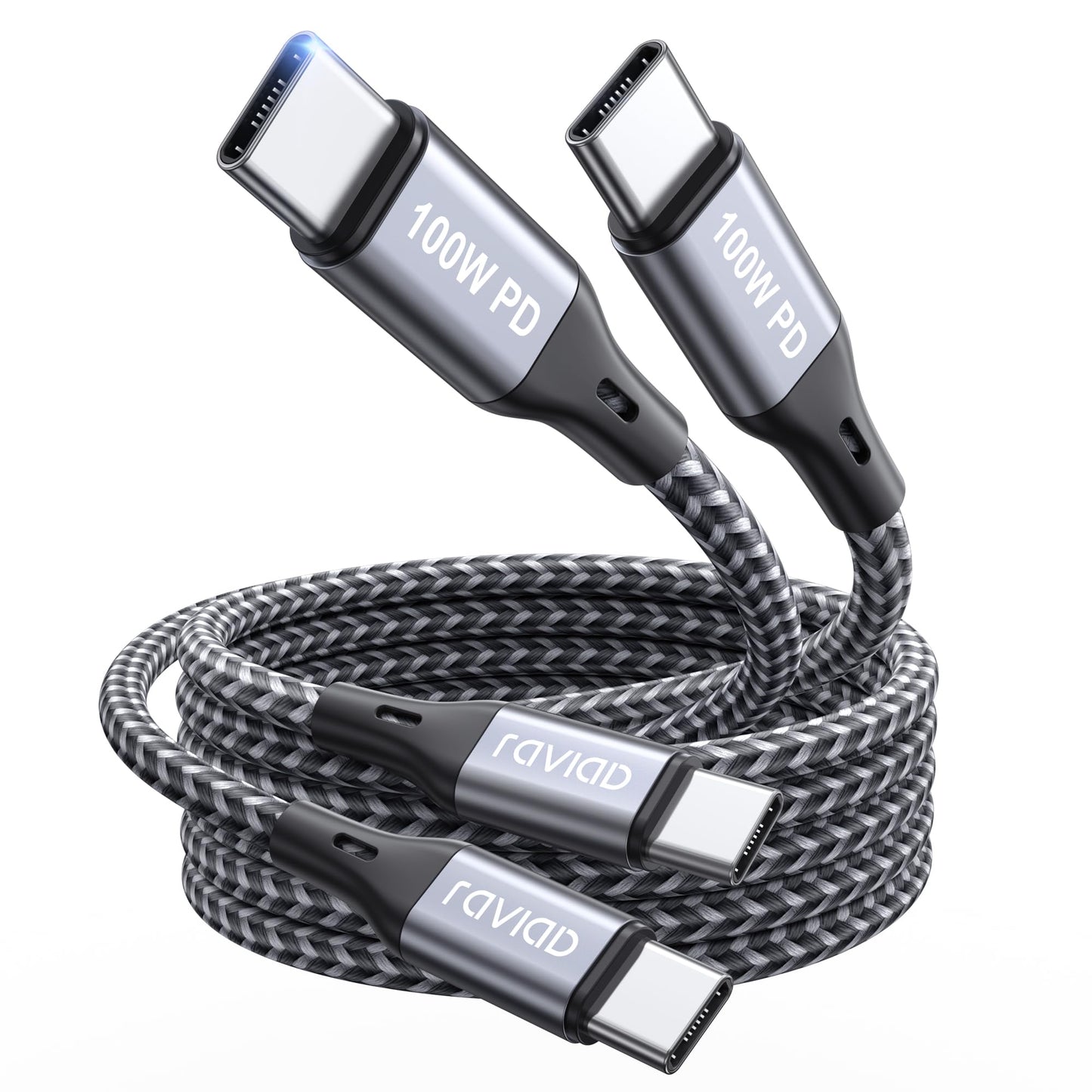 RAVIAD 100W USB C kabelis 2M 2 gab., PD 5A ātrās uzlādes kabelis USB C uz USB C