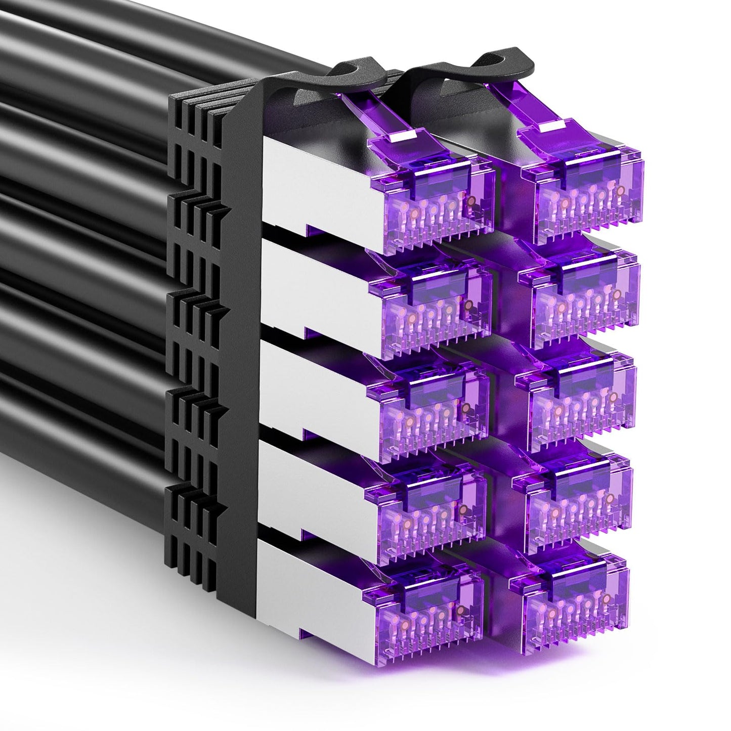 FGB CAT7 tīkla kabelis 10 Gbps 0,5m x10, RJ45 patch kabelis - melns