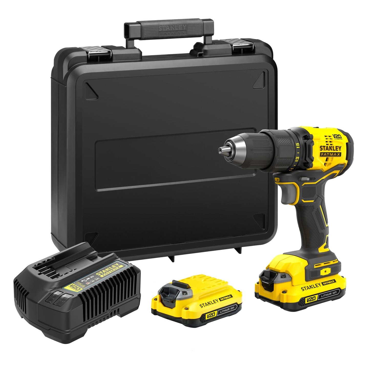 Stanley FatMax V20 akumulatora urbjmašīna SFMCD710C2K - 18V, 60 Nm griezes moments, LED gaisma, 2x 1.5 Ah akumulatori, koferis