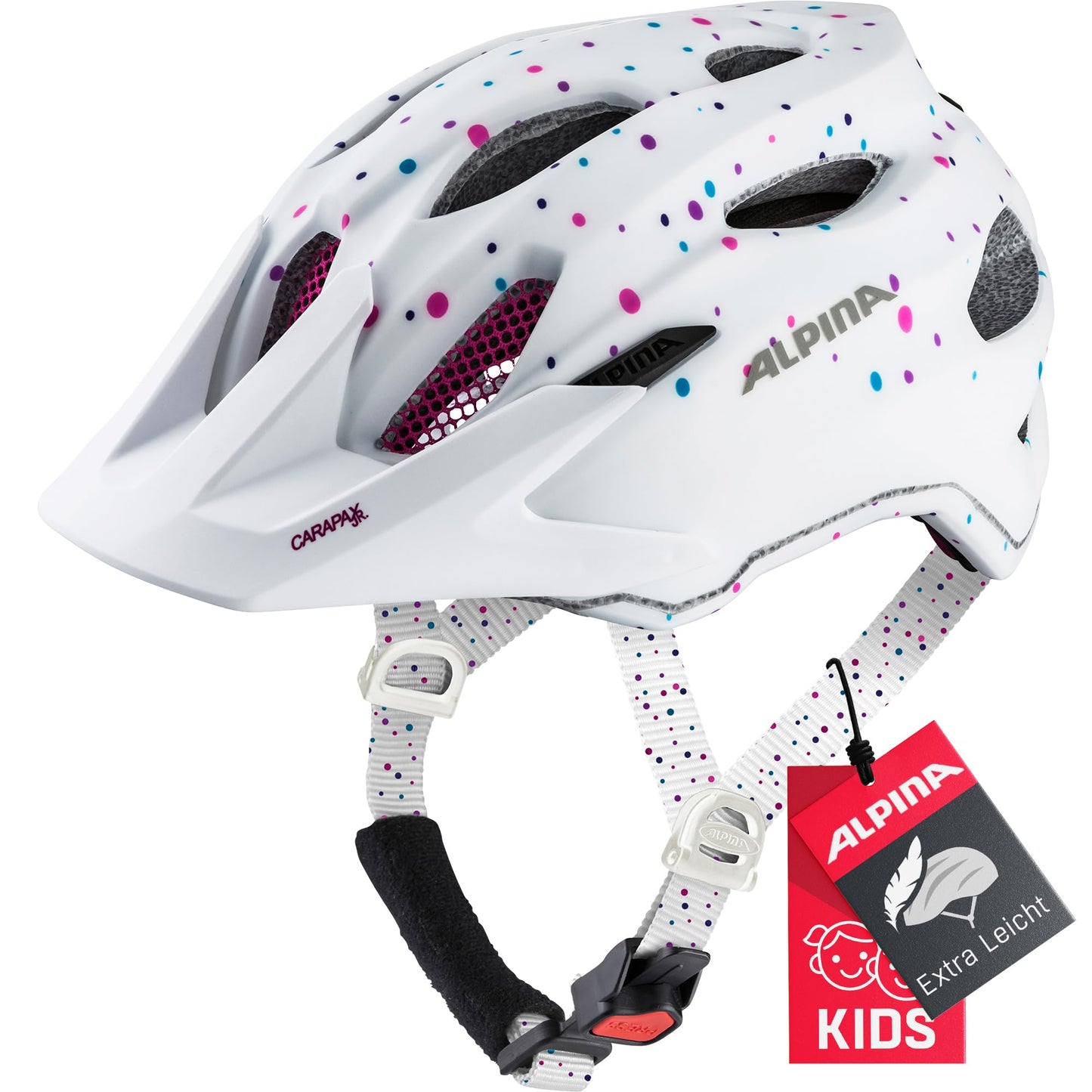 Bērnu MTB velosipēda ķivere Alpina Carapax JR. Flash, White Polka dots matt, 51-56 cm