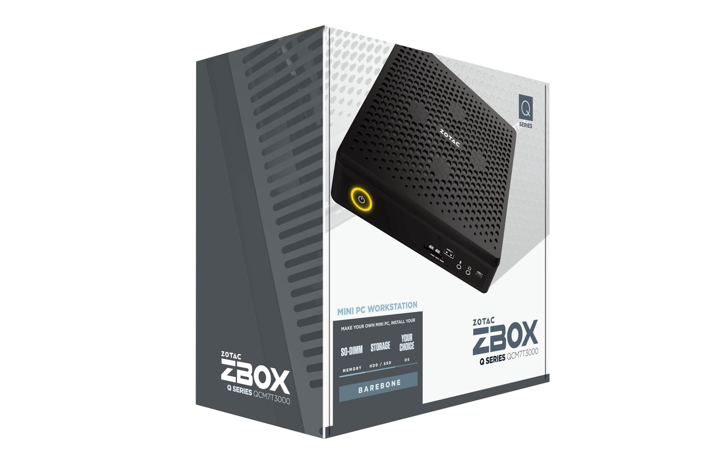 ZOTAC ZBOX QCM7T3000 - Compact mini PC, Intel i7 2.6GHz, high performance, versatile connectivity options.