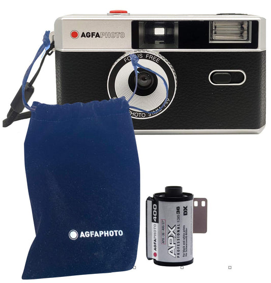 AgfaPhoto analoga 35mm maza formāta filma foto kamerai melnā krāsā + melnbaltā attēlu filma + akumulators