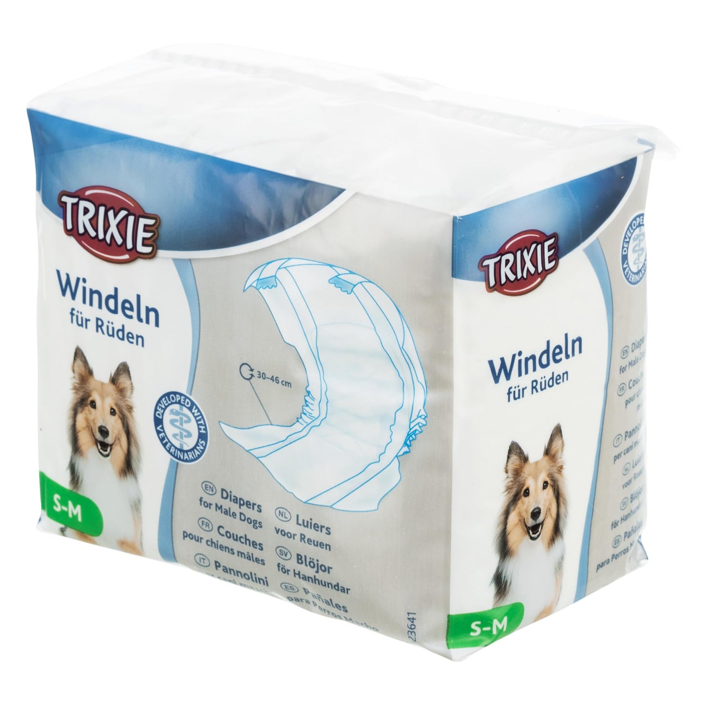 Suņu autiņbiksītes suņiem tēviņiem TRIXIE, S–M izmērs, 12 gab., vidukļa apkārtmērs 30–46 cm