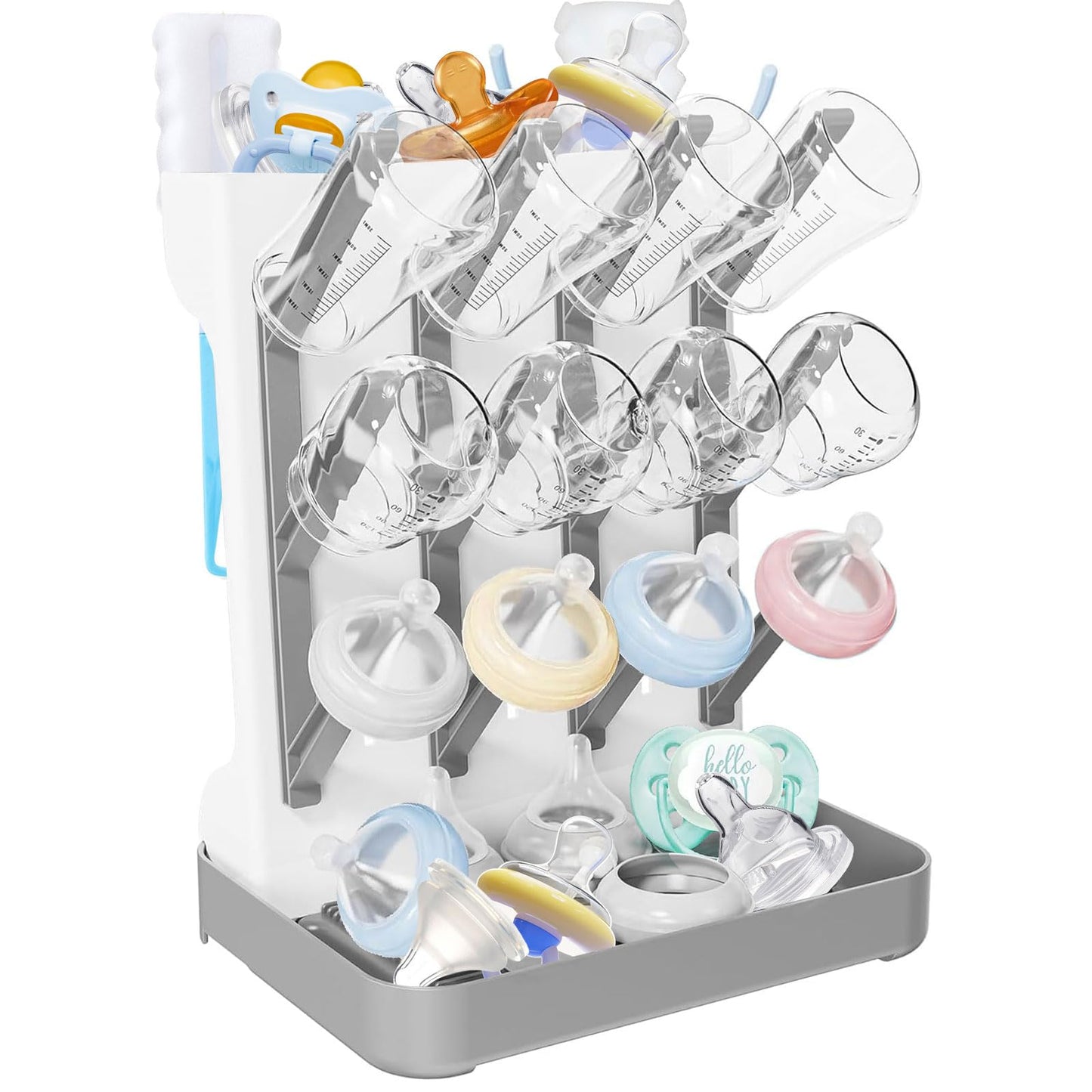 Baby pudeļu žāvēšanas statīvs Rwbimti, vertikāls žāvētājs, vietu taupošs turētājs pudelēm, knupīšiem, krūzēm un aksesuāriem, Gray