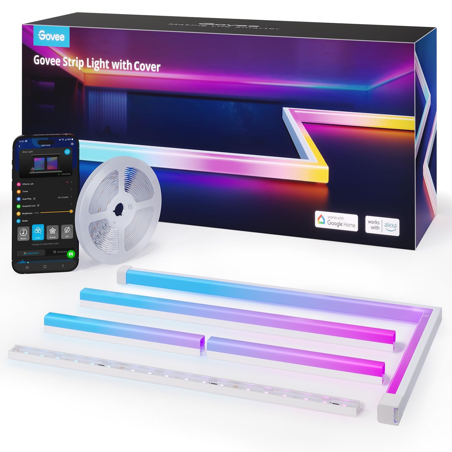 LED lente ar profilu Govee RGBIC, 5M sliede ar līstēm, vieda ar Alexa