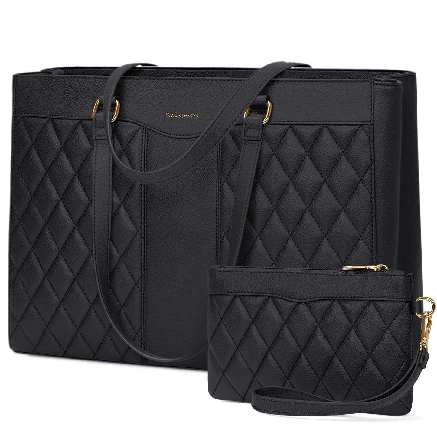 RAINSMORE lēdiju klēpjdatora soma 15,6 collu eleganta sieviešu rokassoma liela shopper soma PU ādas plecu soma portfelis darba soma skolai birojam darbam