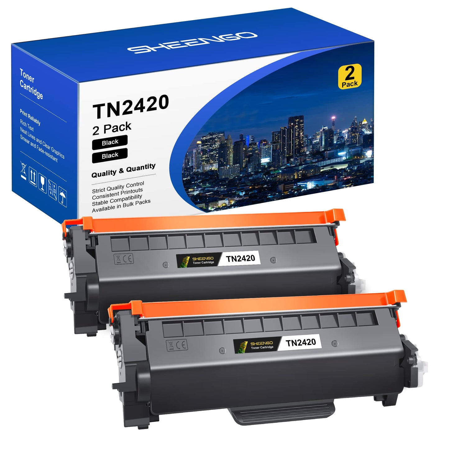 SHEENGO TN2420 - Compatible toner for Brother TN2420, TN2410, fits MFC L2710DW, HL-L2350DW, 2-pack.
