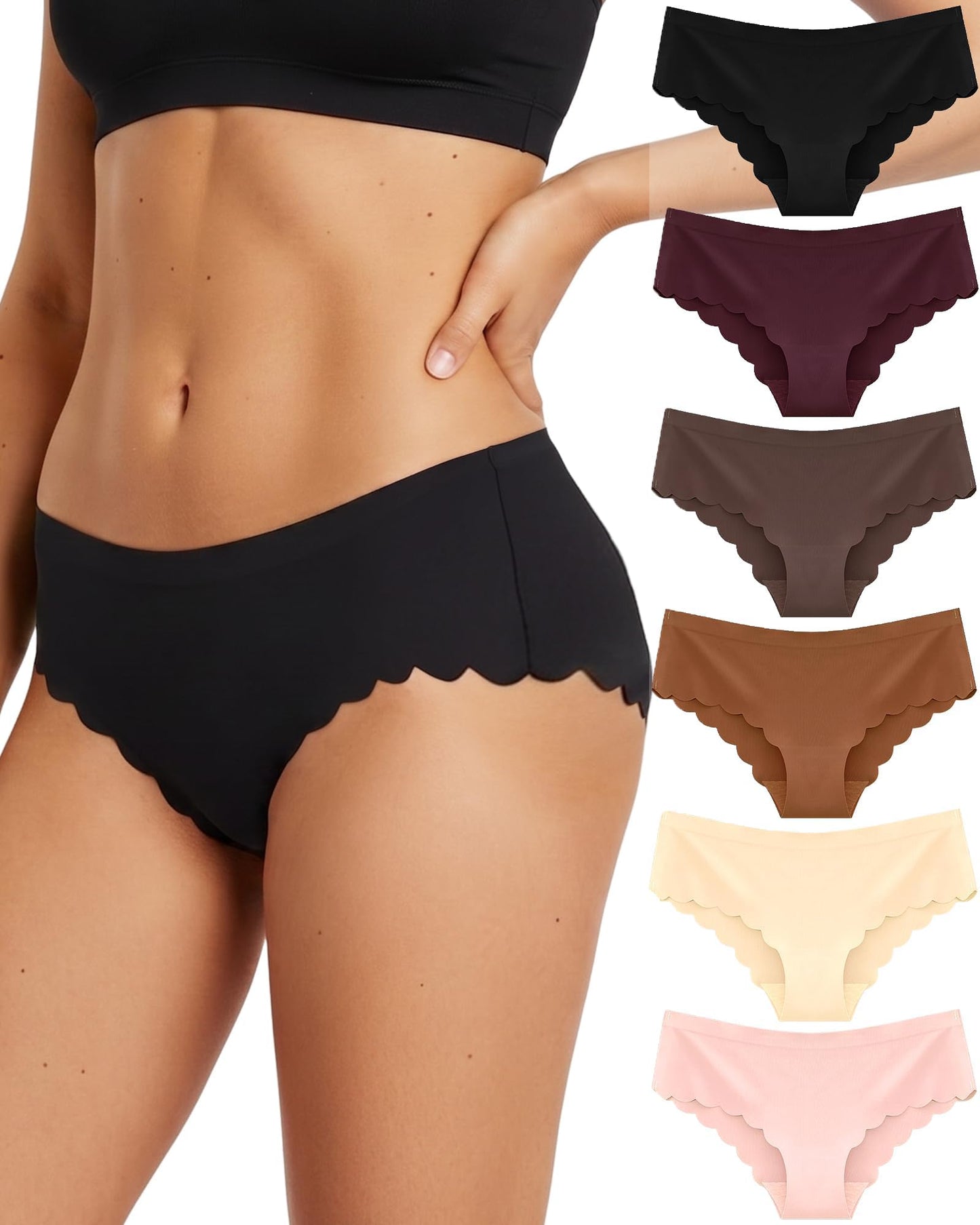 ALL OF SHE 6 pāru bezšuvju apakšbikses sievietēm viļņaina mala mīkstas, nemanāmas, ērtas, elpojošas, multipaka S-XL