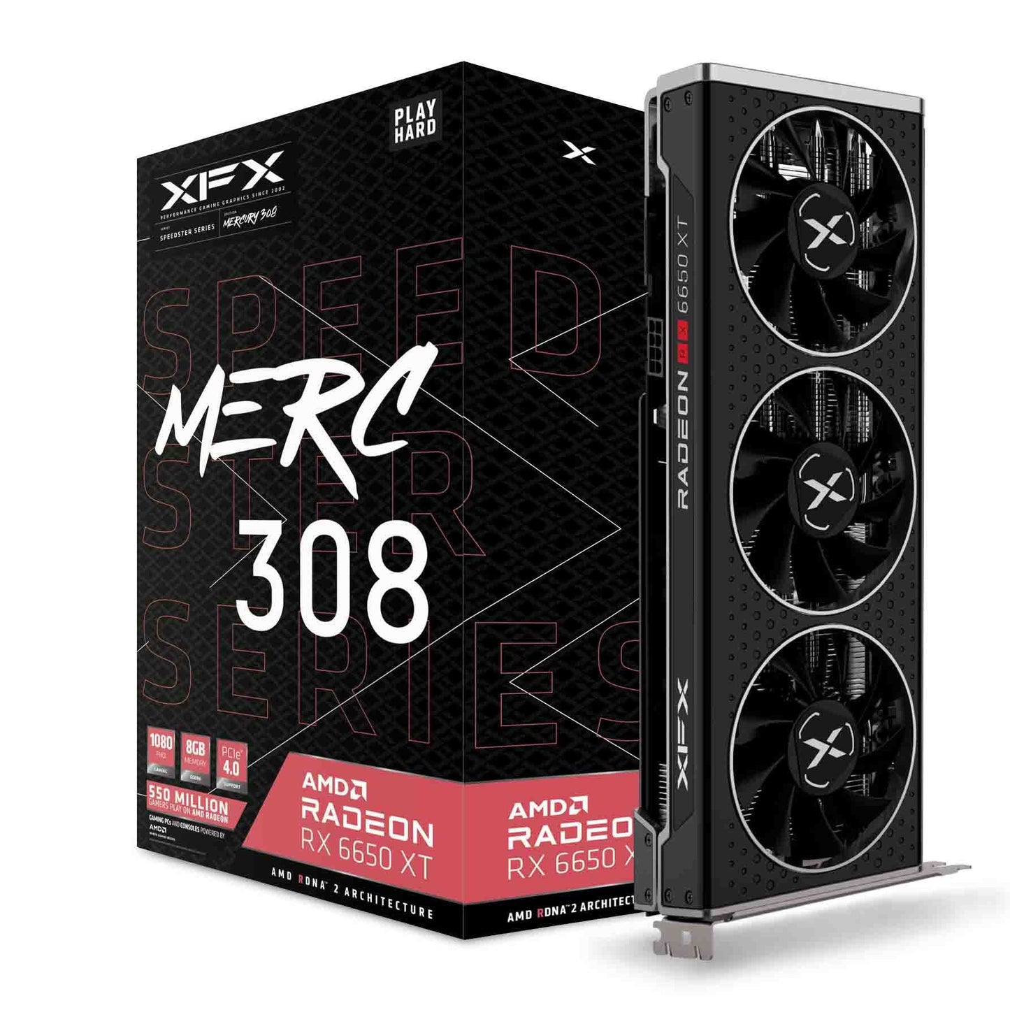 XFX Speedster MERC308 Radeon RX 6650XT - 8GB GDDR6, HDMI, 3xDP, AMD RDNA™ 2, high-performance gaming graphics card.