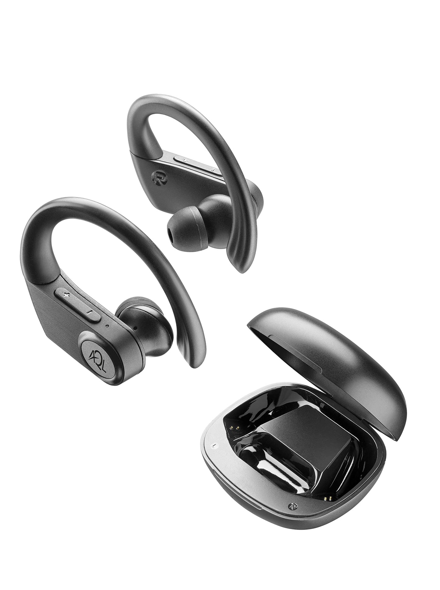 AQL Sport Boost Charge - Bluetooth sporta austiņas, ūdensizturīgas, bezvadu stereo, uzlādes futrālis 5 uzlādēm, melns