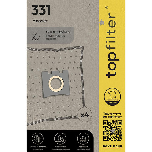 TopFilter putekļu sūcēja maisiņi - 4 gabali, polipropilēns, 30 x 26 cm, saderīgi ar Hoover Telios extra, TX50PET, TX52ALG, TX60PET