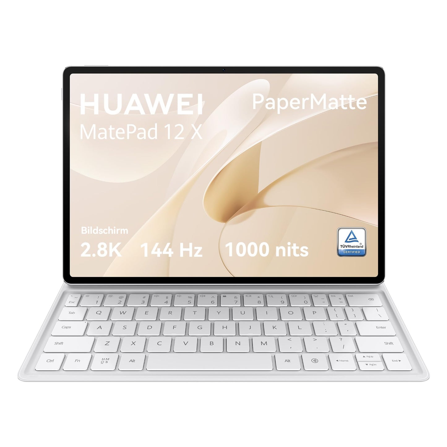 HUAWEI MatePad 12 X PaperMatte Edition WiFi Planšetdators, 12 collu 2.8K FullView Displejs, 144 Hz augsta attēla atsvaidzināšanas frekvence, 12GB+256GB, ar tastatūru, GoPaint lietotni, Zelta zīda dizains, Ļoti ilgs akumulators, Balts