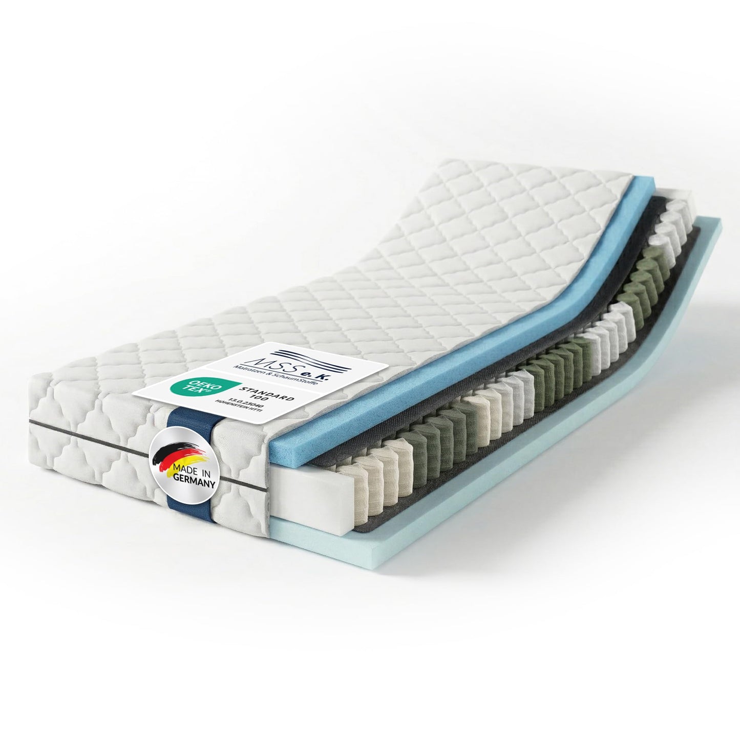 MSS e.K. MedicSpring 2-in-1 kabatu atsperu matracis 90x200 | 2 cietības pakāpes vienā matracī H4 / H5 atsperu matracis | ergonomiski izstrādāts un ražots Vācijā, 7 zonu, Oeko-TEX sertificēts