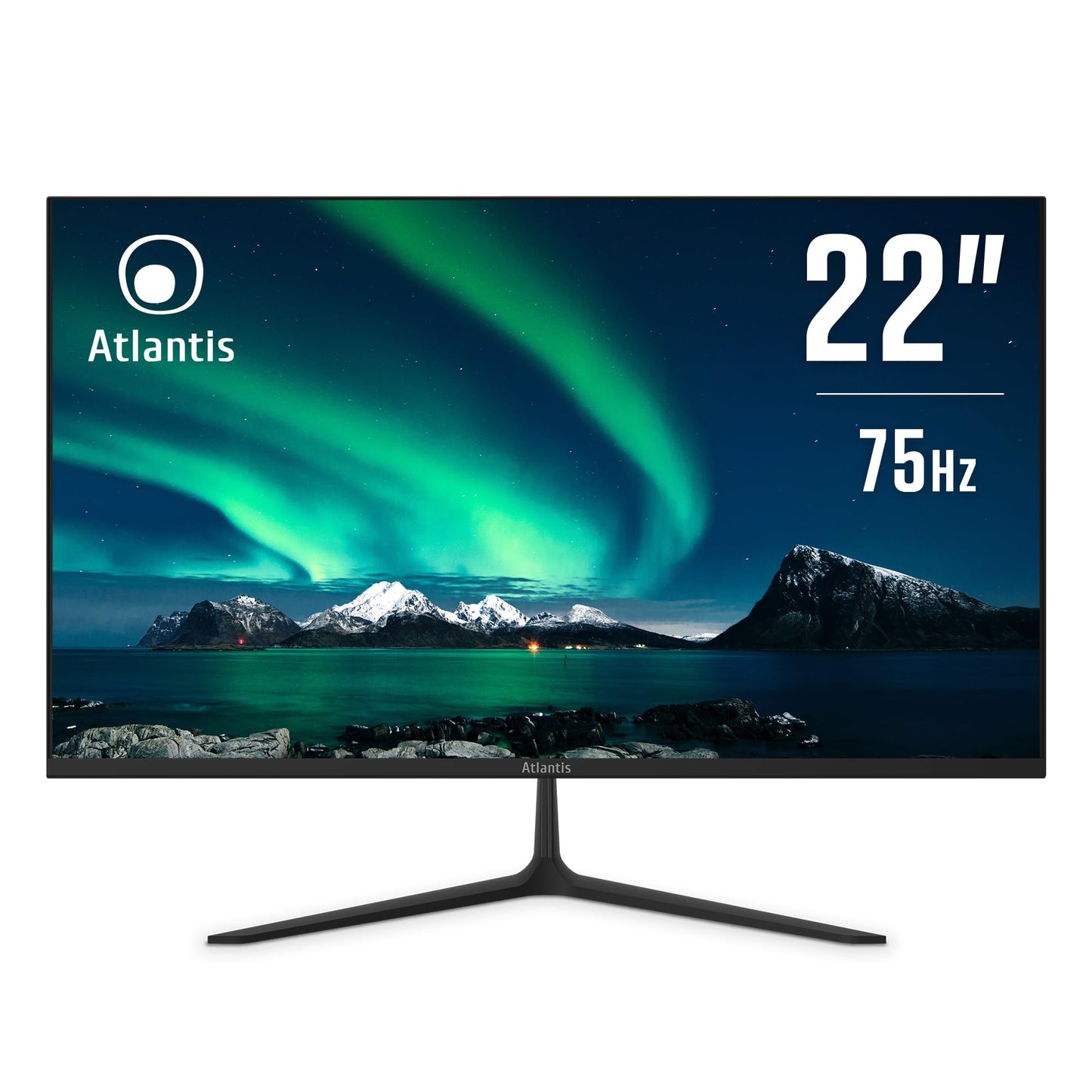 Atlantis Monitor 22" - Full HD 1920x1080, 75Hz, FreeSync, 5ms response, adjustable, 3000:1 contrast, HDMI cable included.