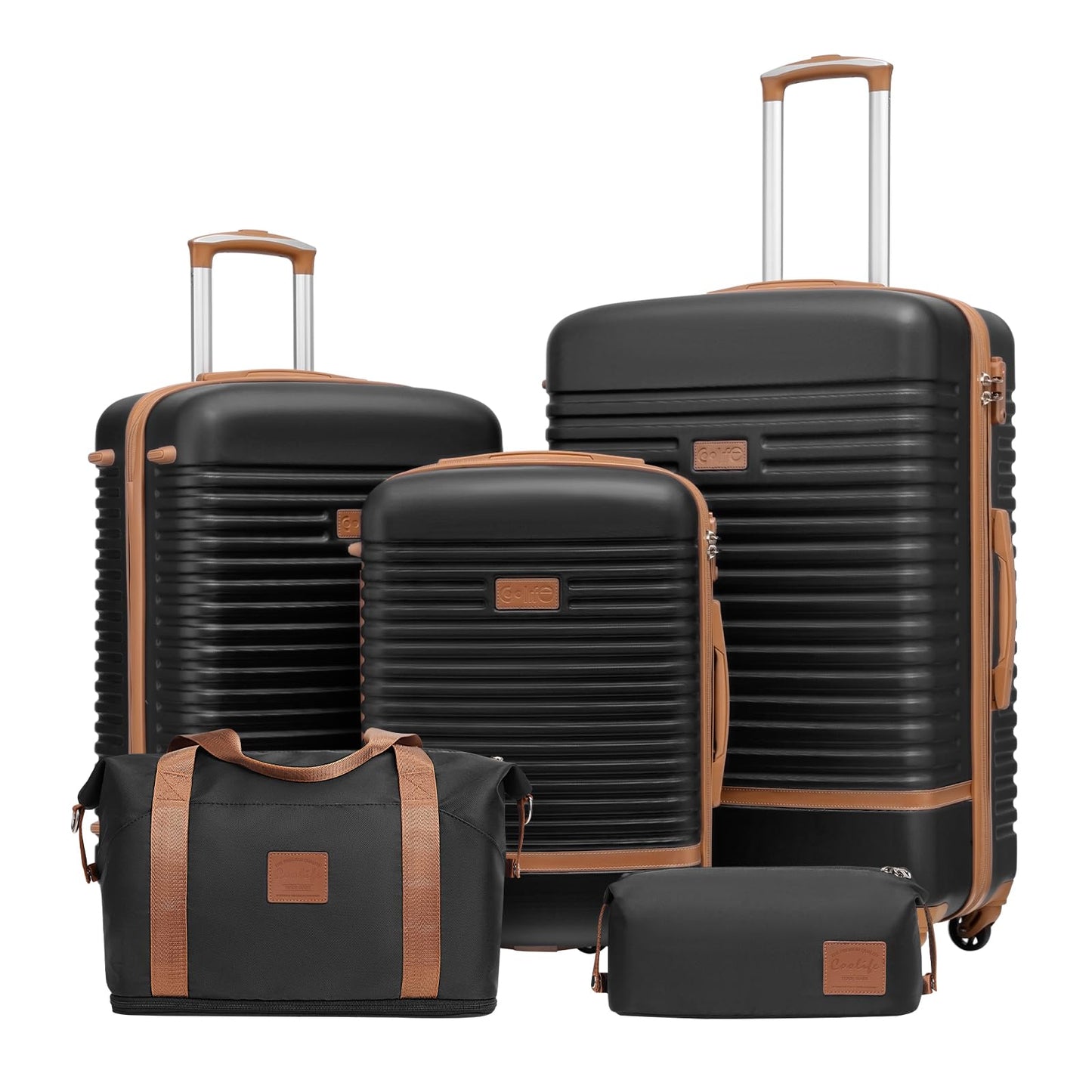 Čemodānu komplekts COOLIFE 5 daļīgs, 20"+24"+28" koferis ar ceļojumu somu un kosmētikas somiņu