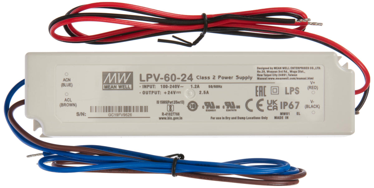 LED barošanas avots 60W 24V 2,5A MeanWell LPV-60-24, komutācijas barošanas avots