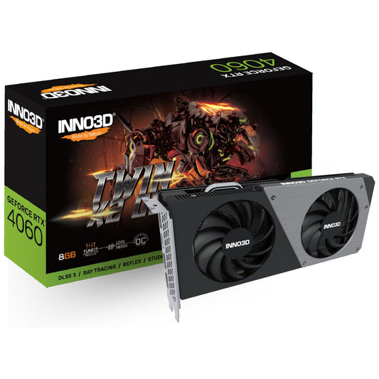 Inno3D GeForce RTX 4060 Twin X2 OC 8GB GDDR6 - Dual-fan cooling, overclocked performance, ideal for gaming and graphics.