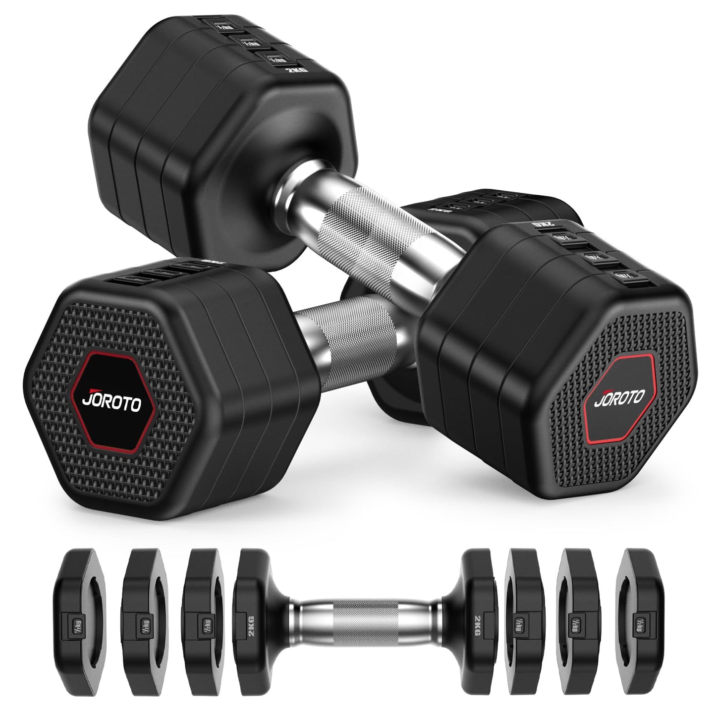 Regulējamu hantelju komplekts JOROTO, 4-in-1, 2 gab., 2–5 kg