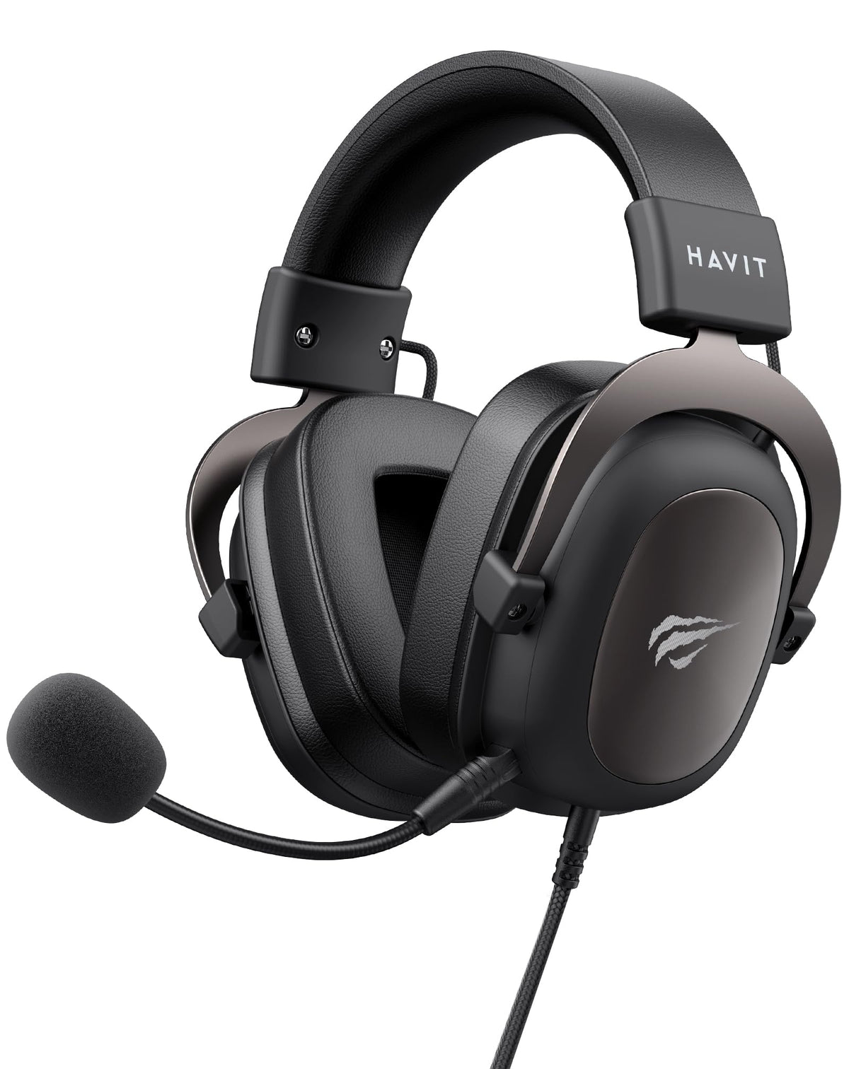 Spēļu austiņas ar mikrofonu havit HV-H2002D, 3,5 mm savienojums PC, Xbox un PlayStation, virs auss, trokšņu slāpēšana, metāliski melnas