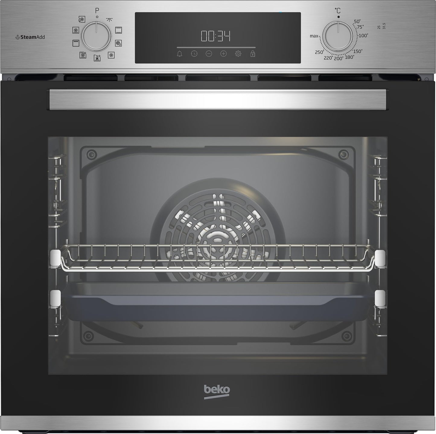 Iebūvējama cepeškrāsns Beko BBIS12301XE b300, 72 l, daudzfunkcionāla, 9 funkcijas, AeroPerfect karstā gaisa cirkulācija, SteamAdd tvaika funkcija, SteamShine tīrīšana, nerūsējošais tērauds