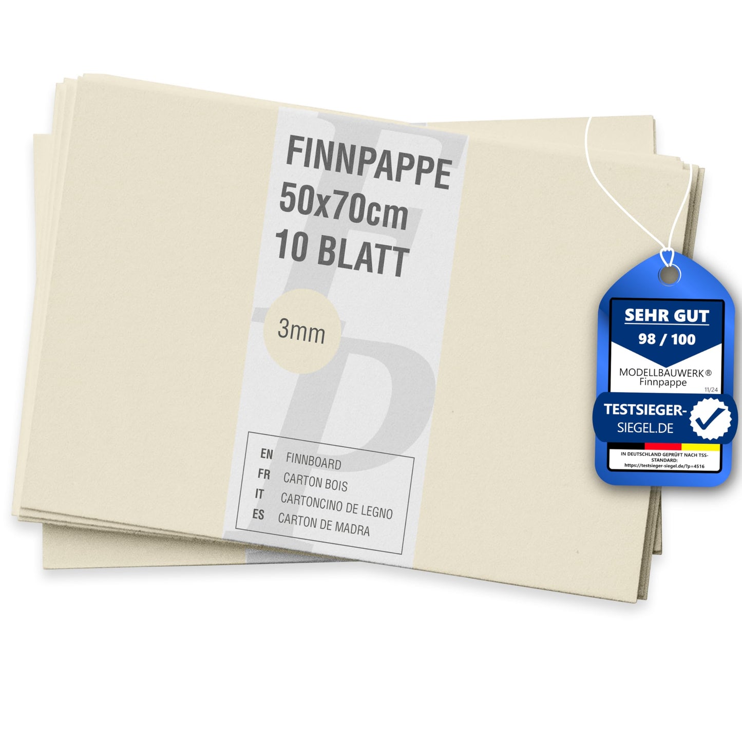 Finnpappe 50x70cm 10 loksnes 3mm Modellbauwerk® kartons modelismam un amatniecībai