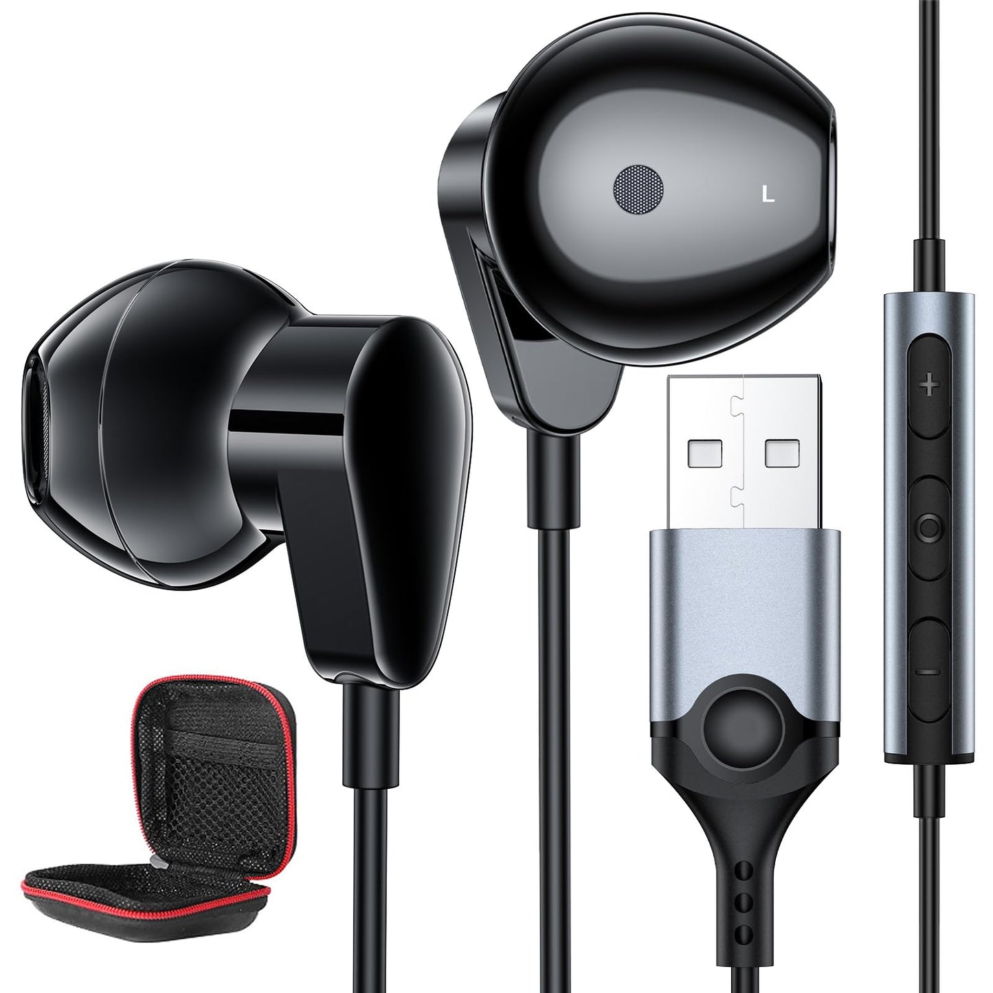 USB austiņas ar mikrofonu klēpjdatoram, ASKUBSKU vieglas vadu ausīs ievietojamas austiņas