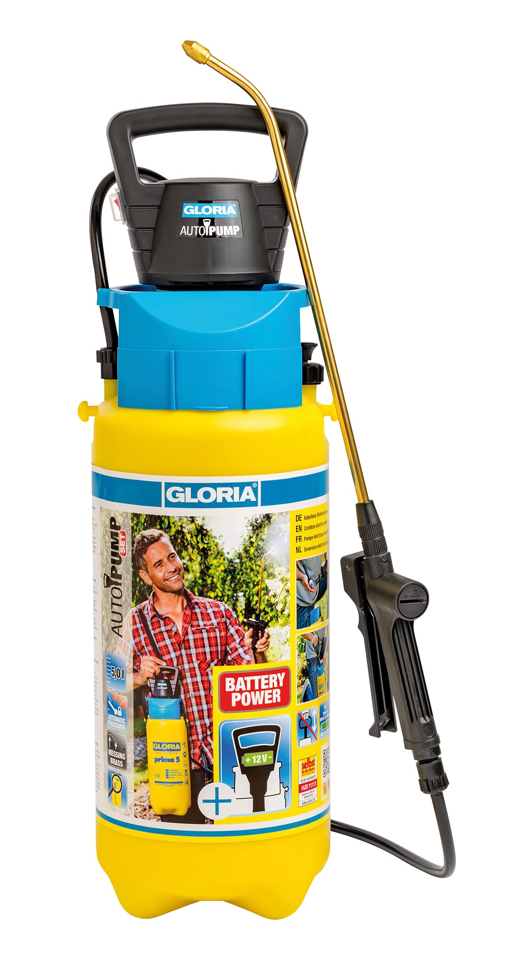 GLORIA spiediena smidzinātājs AutoPump Set | Elektriskā 5 L dārza smidzināšanas ierīce