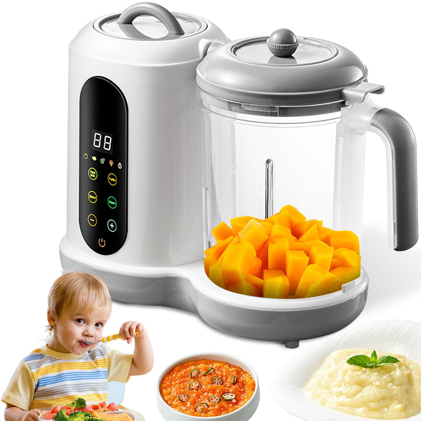 Zīdaiņu pārtikas pagatavotājs - daudzfunkcionāls mazuļu putras gatavotājs, baby food maker ar tvaicētāju un blenderi, 4 gatavošanas režīmi, pašattīrīšanās