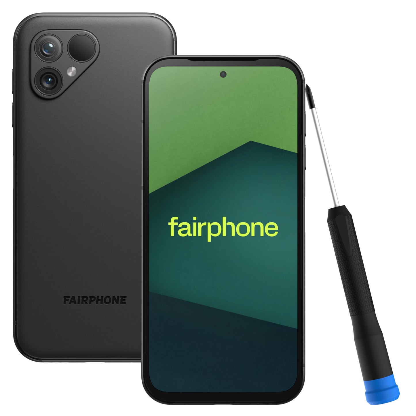 Fairphone 5 5G - 8GB RAM, 256GB storage, matte black finish, sustainable design, modular components.