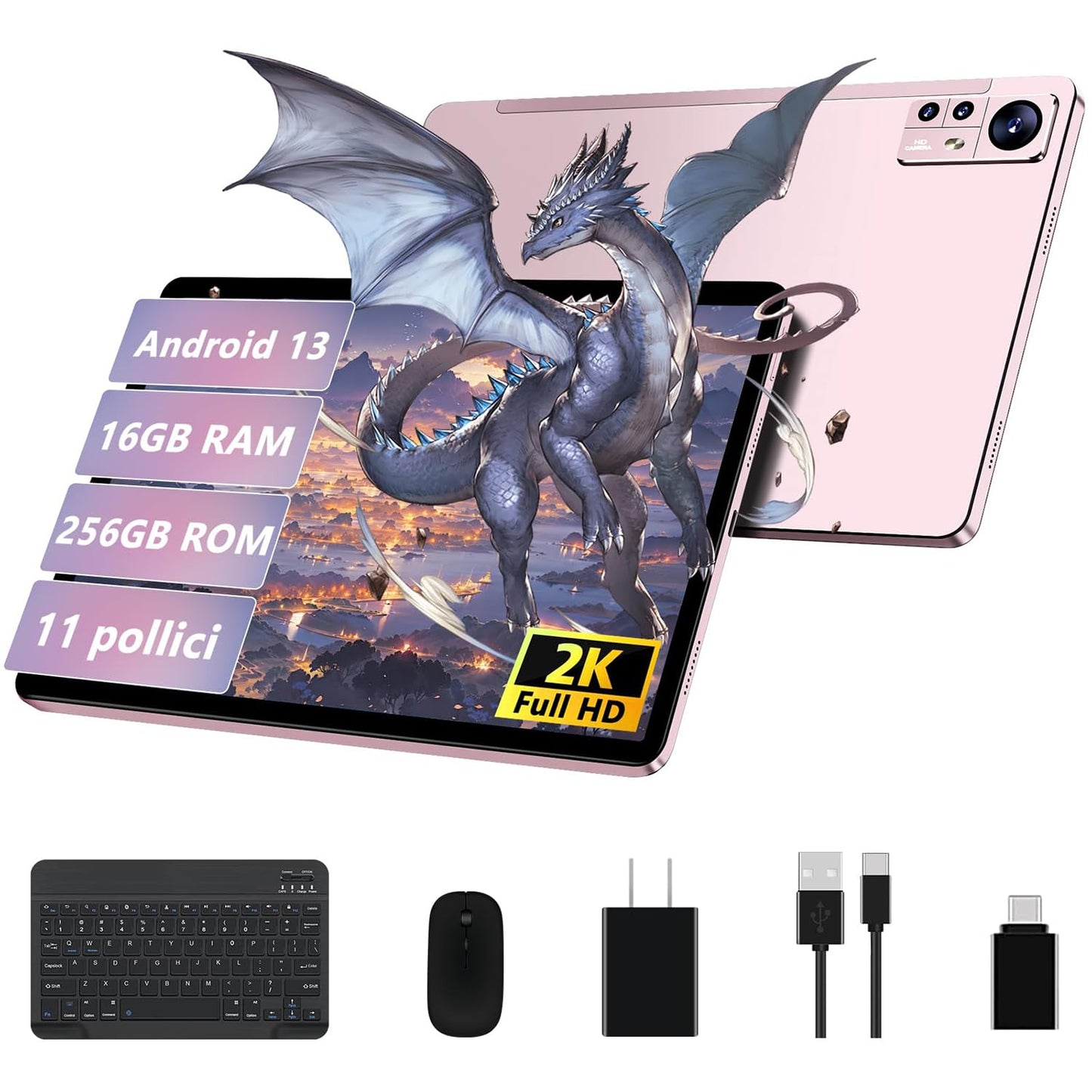 AOCWEI X800 Android 13 planšetdators, 25,9 cm (11 collas), displejs 2 K, Octa-Core, planšetdators, 16 GB (8 + 8) RAM + 256 GB ROM (512 GB TF), atbalsta 5 G, WiFi, 2000 x 1200, 8600 mAh, 3 MP + 2 MP+5 MP, 2,0 GHz