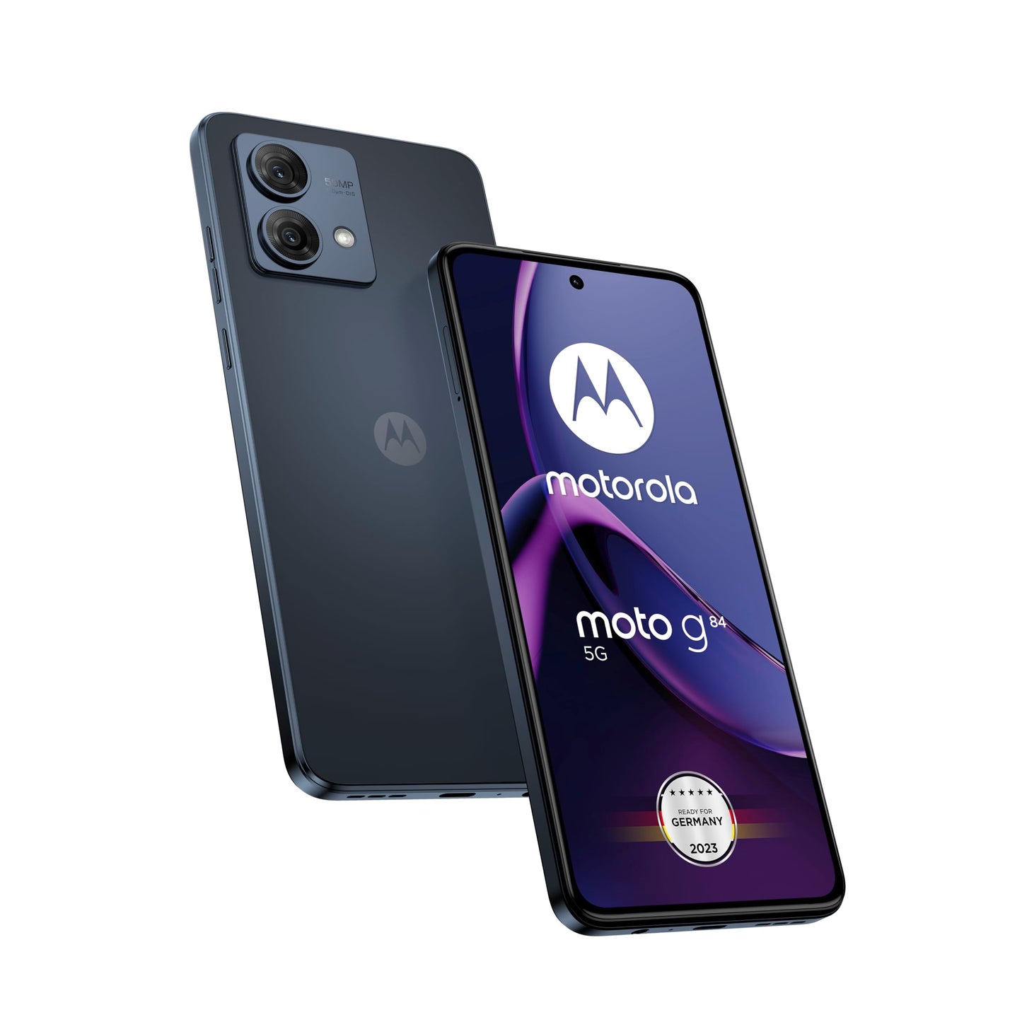 Motorola Moto g84 5G - 6.5" FHD+ display, 50 MP dual camera, 8/256 GB, 5000 mAh, Android 13, Midnight Blue, includes case & car adapter