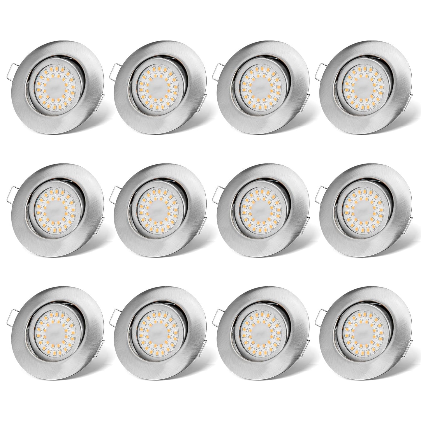 LED iebūvējamie gaismekļi 230V, plakani, dimmējami, 6W, IP44 vannas istabai, 3000K silti balti, grozāmi, 12 gab. komplekts