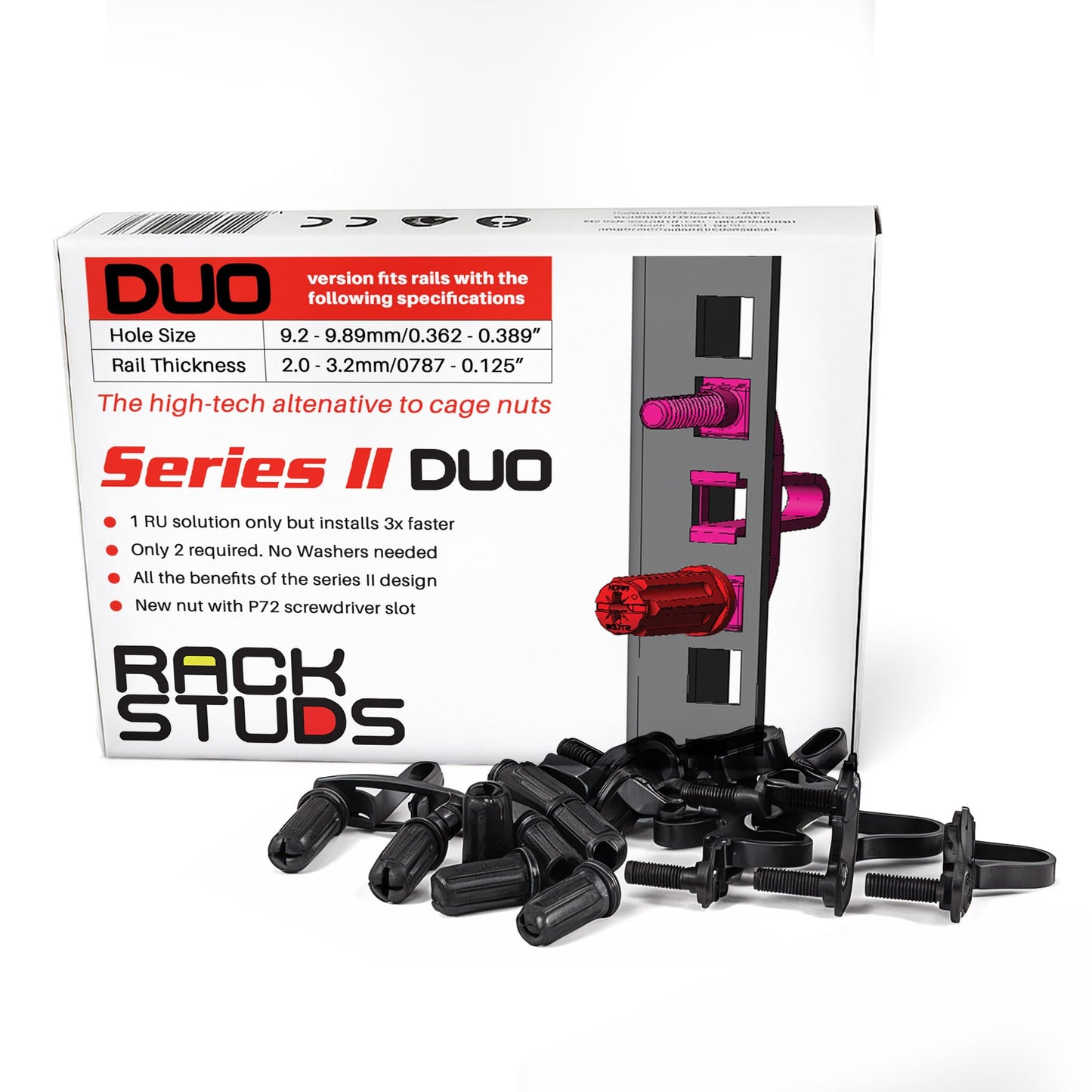 Rackstuds DUO50 1RU Series II racka stiprinājuma risinājums, 50 gab., universāls