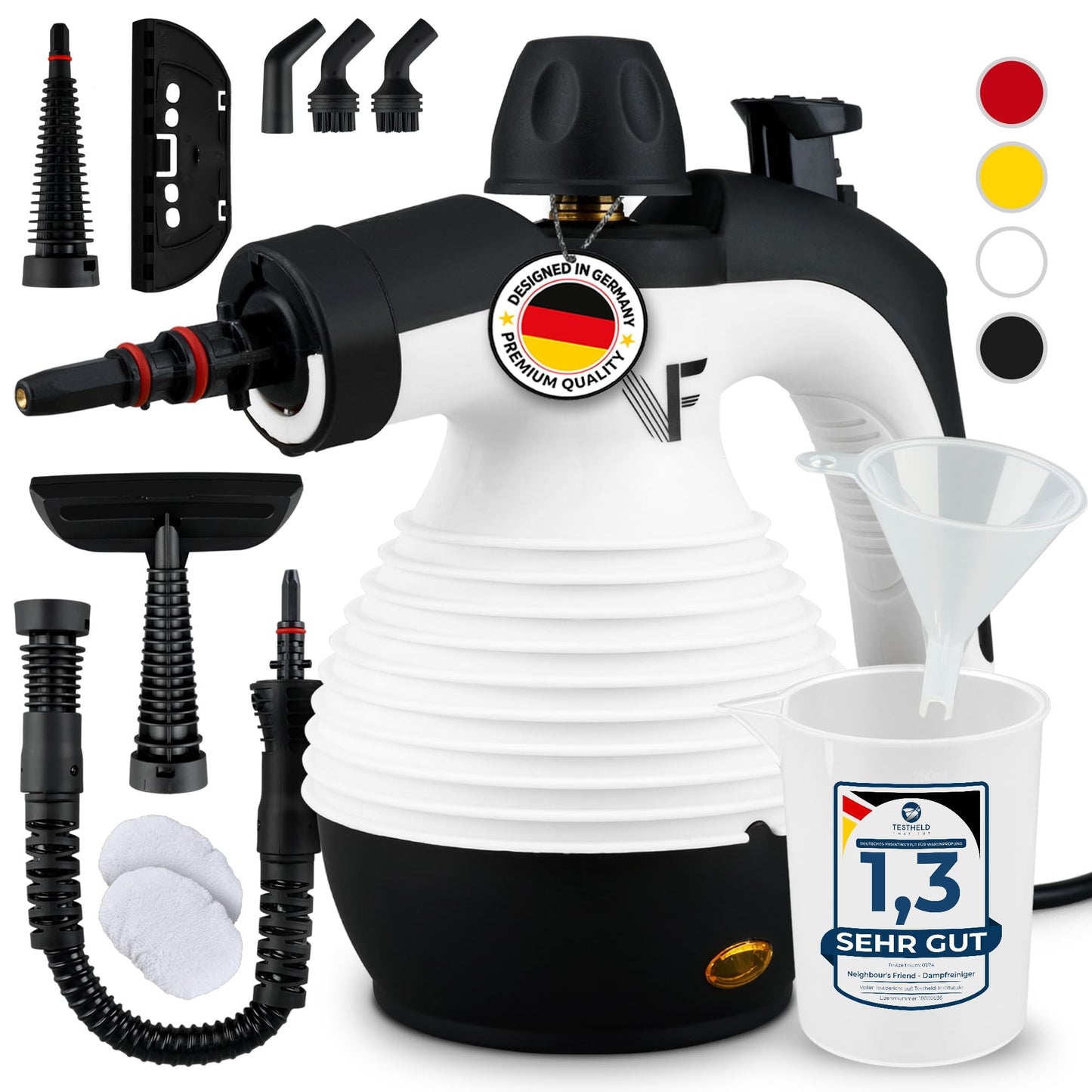 Tvaika tīrītājs Neighbour's Friend® jaunais modelis – jaudīgs rokas tvaika tīrītājs, 3,5 Bar spiediens, 4m kabelis, 350ml tvertne | rokas tvaika tīrītājs auto, darbnīcai, mājai un logu tīrīšanai