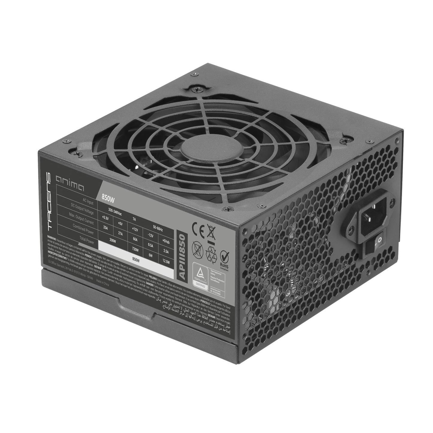 Tacens Anima APIII850 - 850W ATX power supply, SMD & DC-DC tech, 85% efficiency, quiet 12cm fan, long flat cables, black