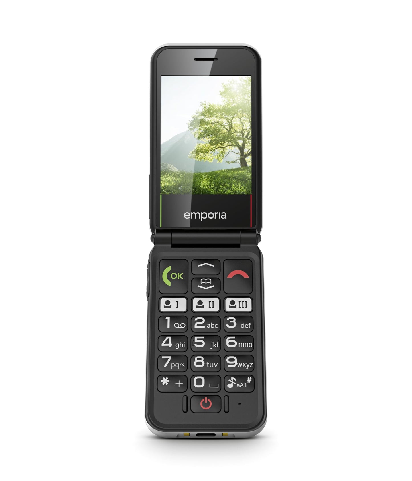 Senioru mobilais telefons Emporia SIMPLICITYglam.4G bez līguma, atlokāms tālrunis ar lielām pogām, SOS poga, 2,8 collu krāsu displejs, skaļš, VoLTE, 3 ātrās zvanu pogas, ar lādēšanas staciju, balts