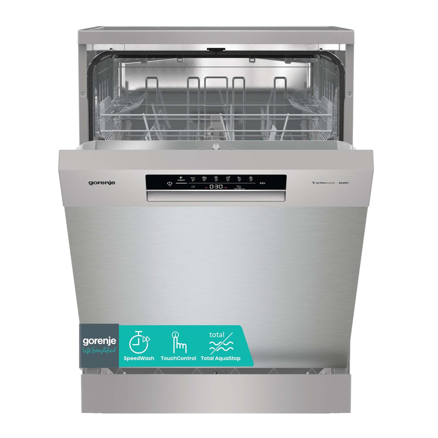 Gorenje GS642E90X brīvi stāvoša trauku mazgājamā mašīna, 60 cm, 13 trauku komplekti, Total AquaStop, pilnīga aizsardzība pret pārplūšanu, higiēnas programma, SpeedWash, pašattīrīšanās, UltraClean galda piederumu grozs
