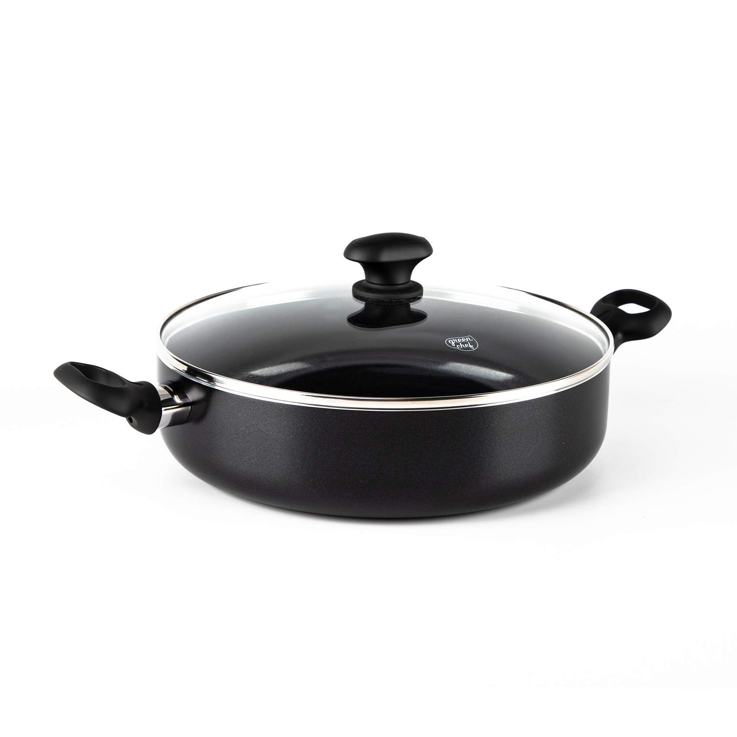 GreenChef Diamond sautējamā panna - 28 cm, 4,3L, bez PFAS, indukcijai, cepeškrāsnī līdz 160˚C, melna, ar vāku un sānu rokturiem.