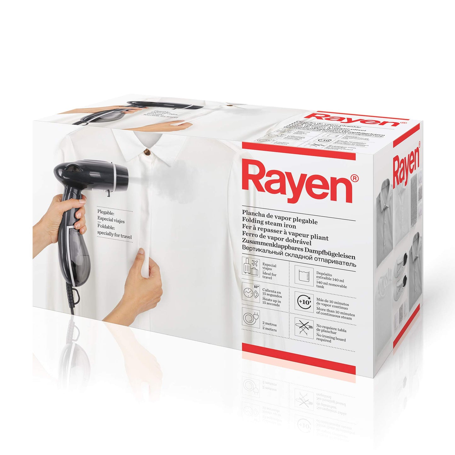 Rayen Vertikālais tvaika gludeklis - Ceļojumu gludeklis ar 140 ml noņemamu tvertni, salokāms, izmēri 26x16.5x12 cm.