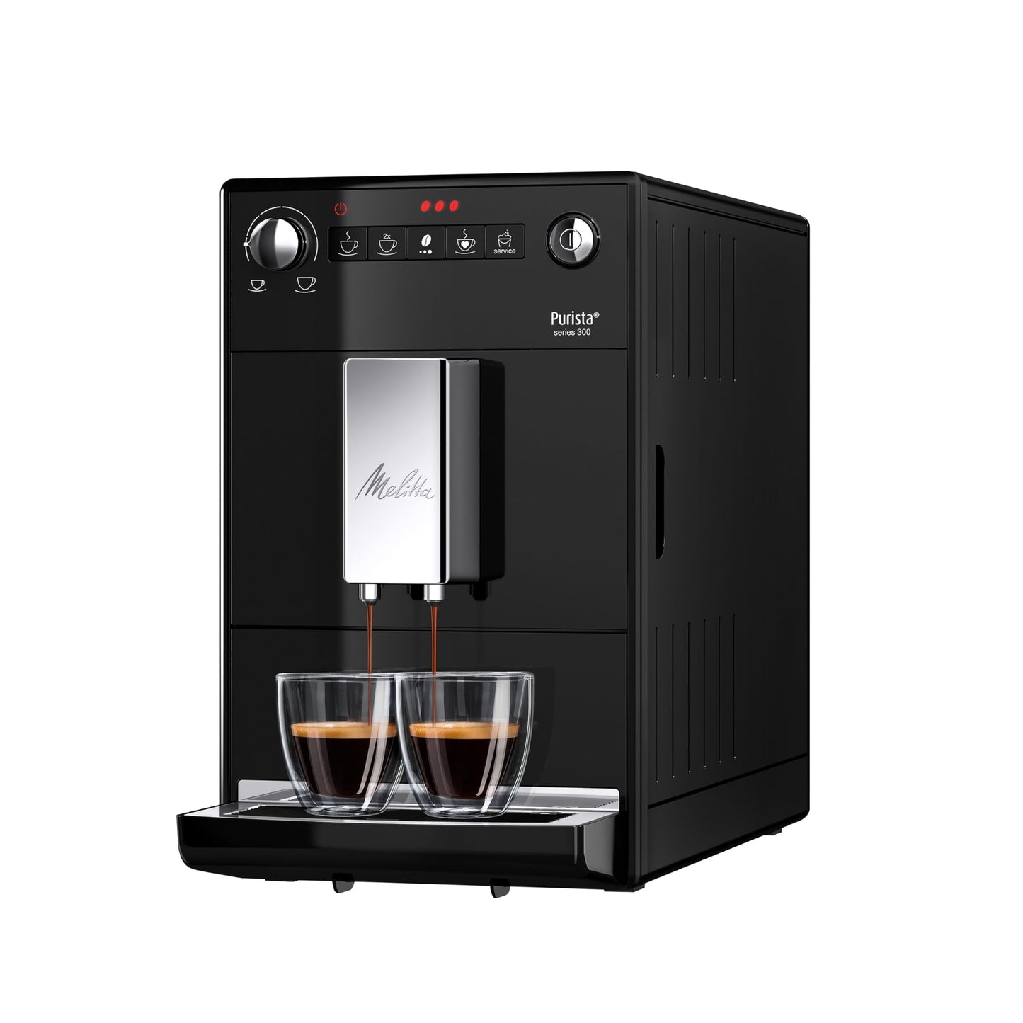 Melitta Purista - pilnībā automātiska kafijas automāts ar dzirnaviņām, 3 līmeņos regulējamu stiprumu, melns.