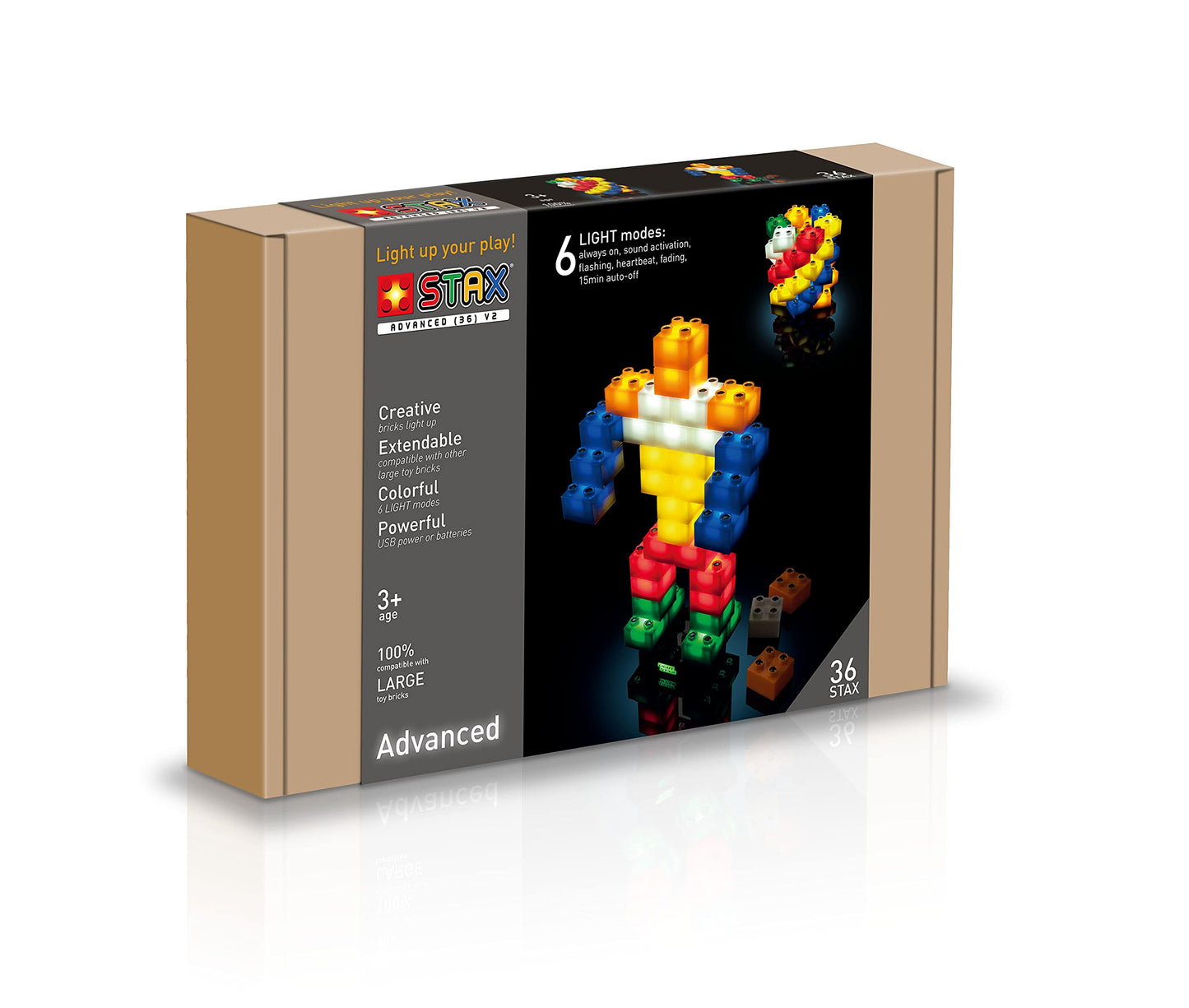 Lightstax FBA_5001 Starteris - 36 colorful LED building blocks for creative play and learning.