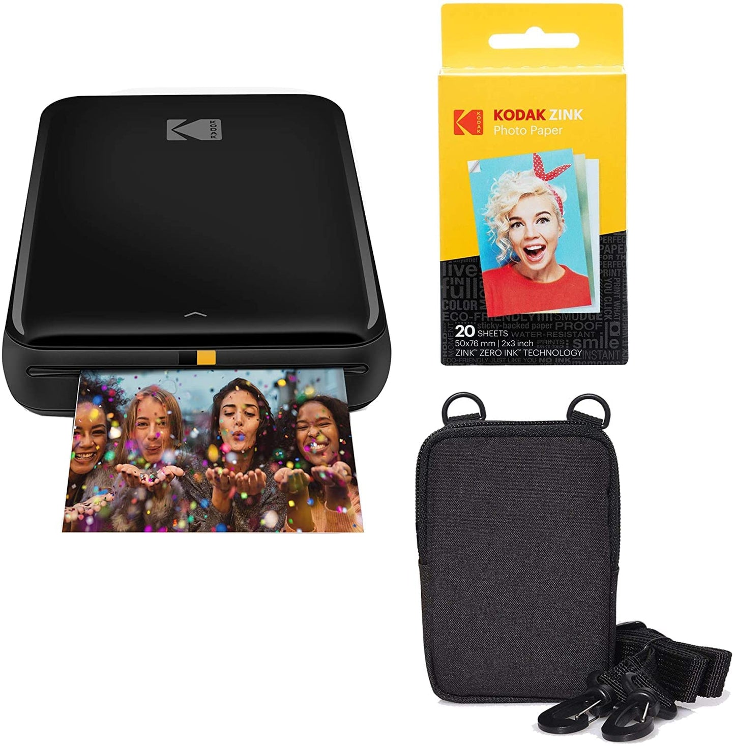 KODAK Step Printer bezvadu mobilais foto printeris ar ZINK tehnoloģiju, melns, ceļojumu komplekts