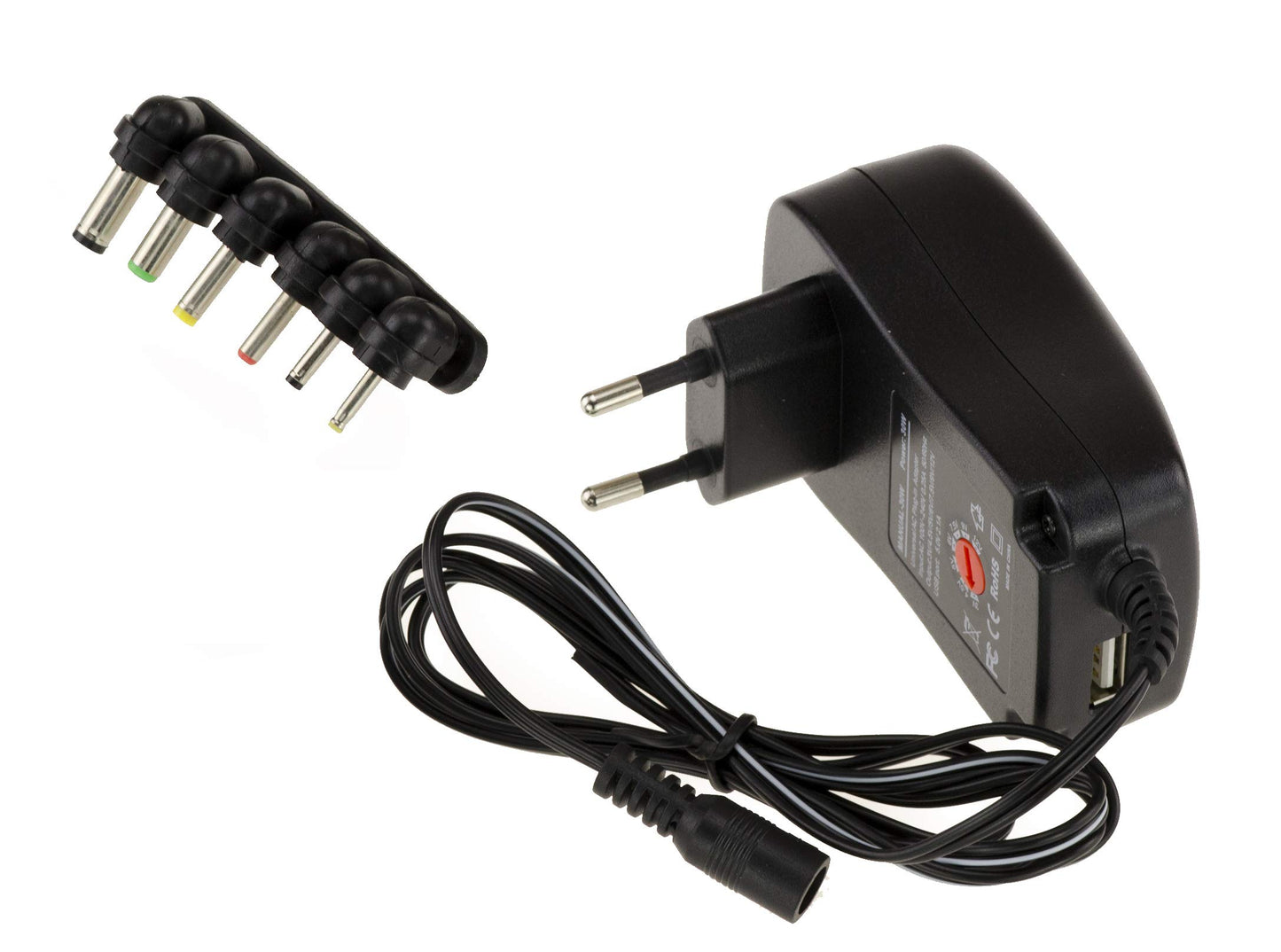 KALEA-INFORMATIQUE regulējams barošanas avots - 220V AC/DC uz 3V-12V, 6 pielāgojamām izejām un USB izeja.