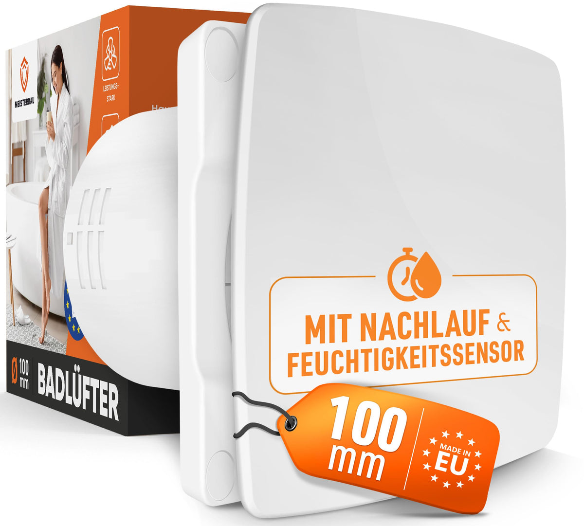 MEISTERBAU vannas istabas ventilators ar mitruma sensoru, nosūces ventilators 100mm kluss