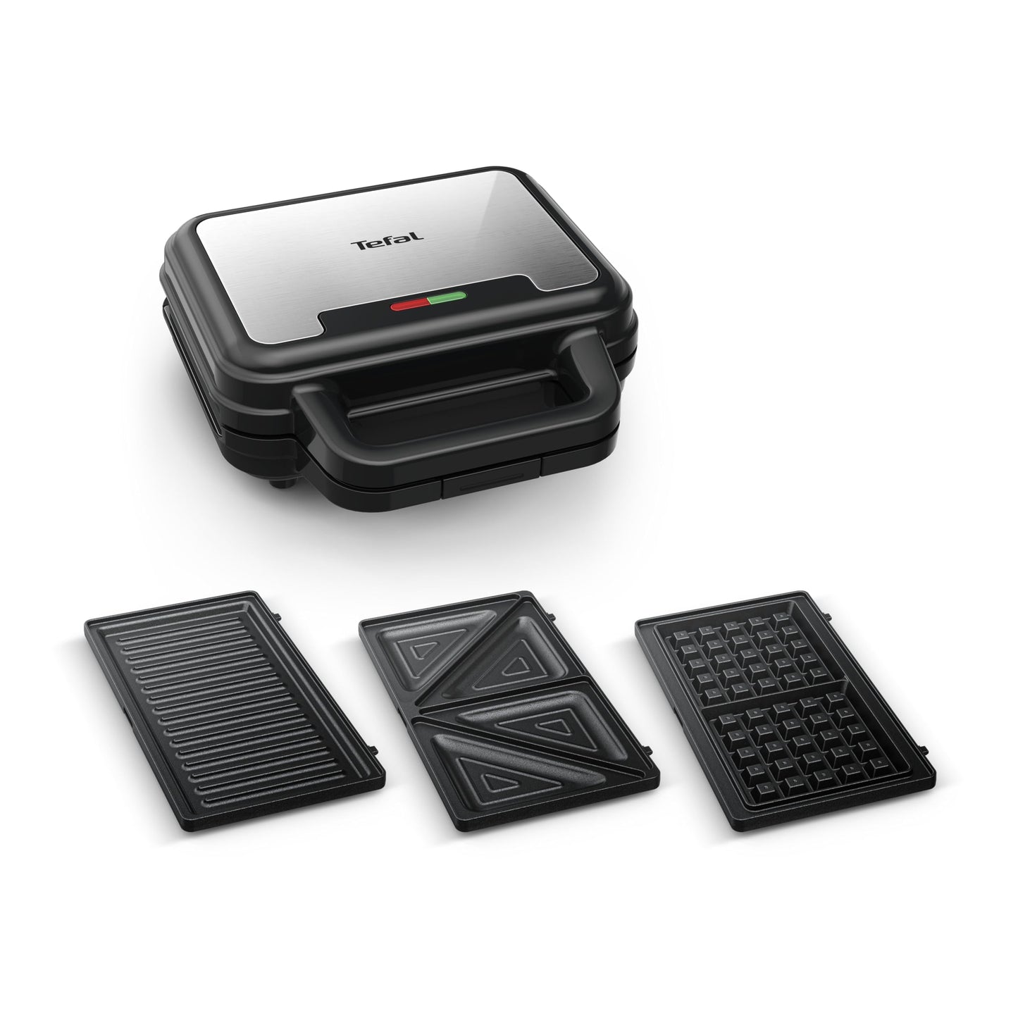 Tefal Ultracompact 3-in-1 sviestmaizes-vafļu-panīni kombinētais aparāts, ar nelipīgu pārklājumu, siltumizolētu rokturi, nerūsējošais tērauds/melns, SW383D10
