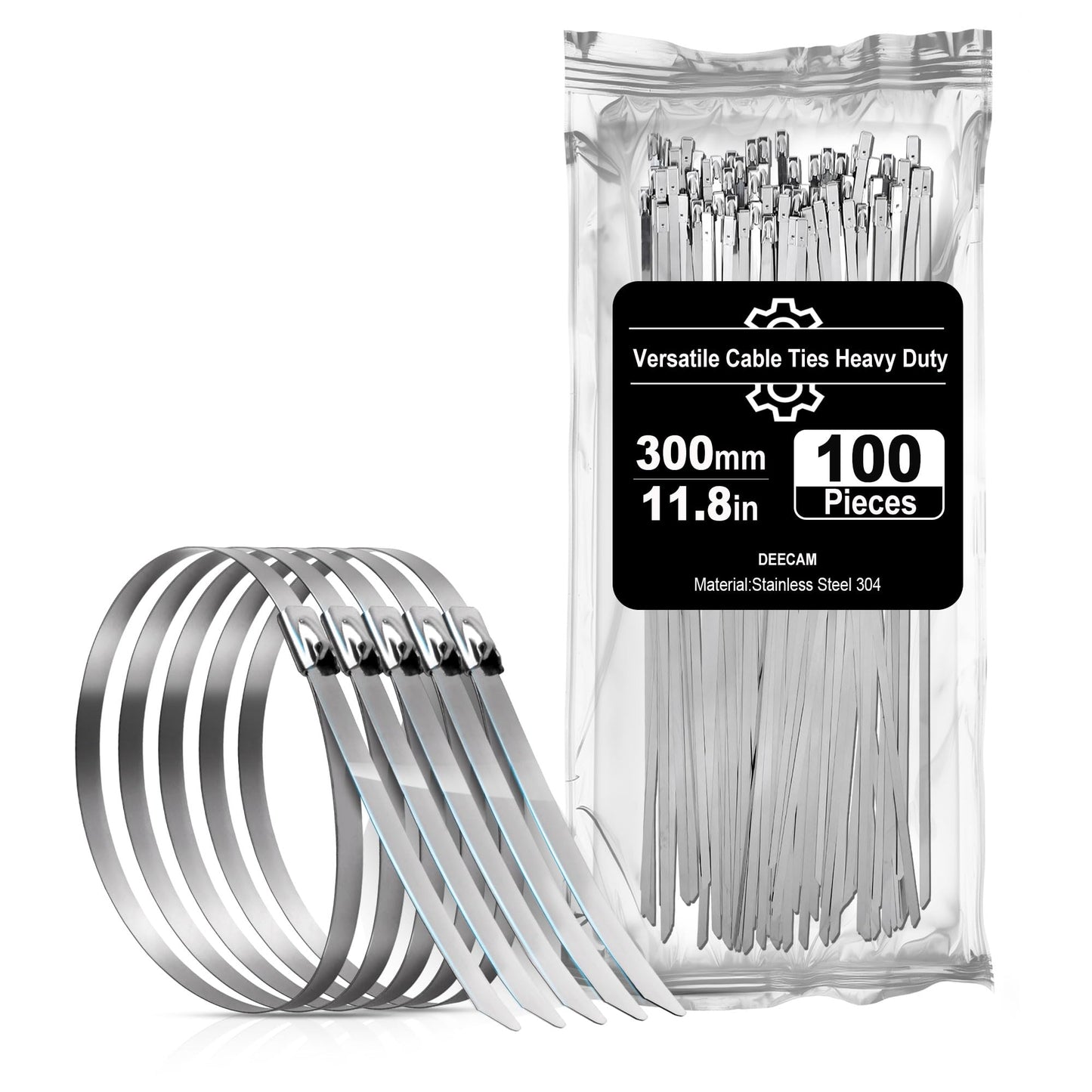 Nerūsējošā tērauda kabeļu savilcēji Deecam 300x4,6 mm, 100 gab., 125kg stiepes izturība, UV izturīgi, noņemami