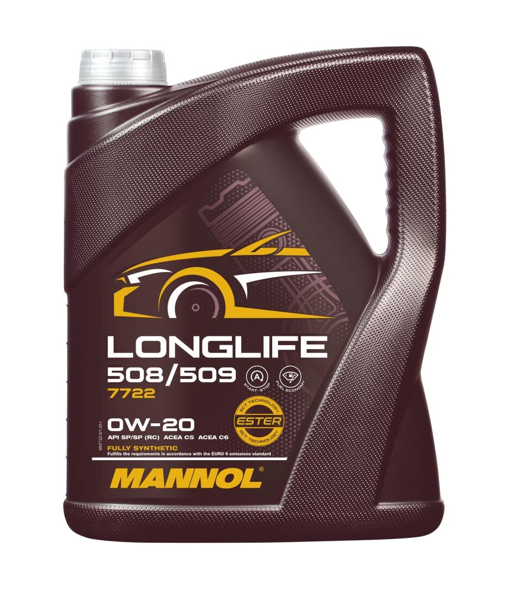 Motoreļļa MANNOL 7722 Longlife 0W-20, VW 508 00/509 00, ACEA C6, 5L