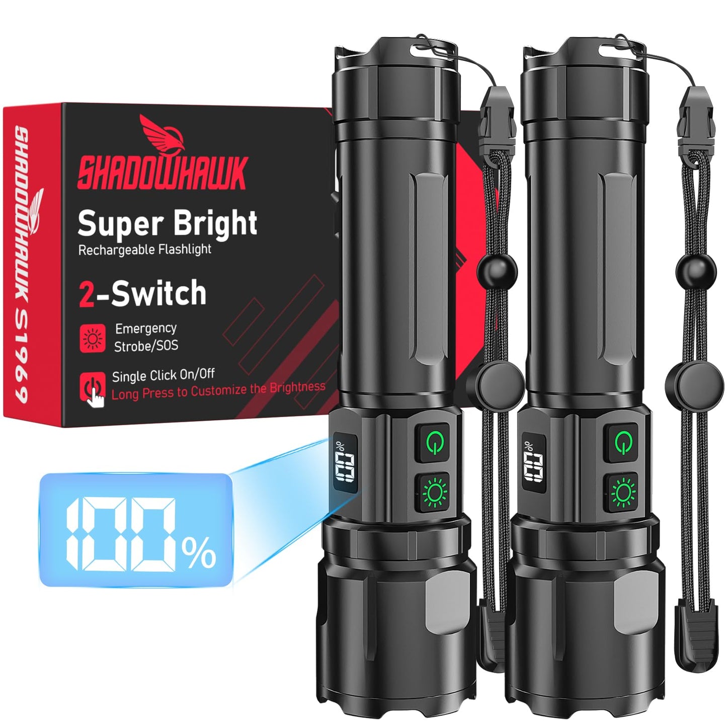 Lukturis Shadowhawk uzlādējams 500000 Lumen īpaši spilgts, 2 gab.