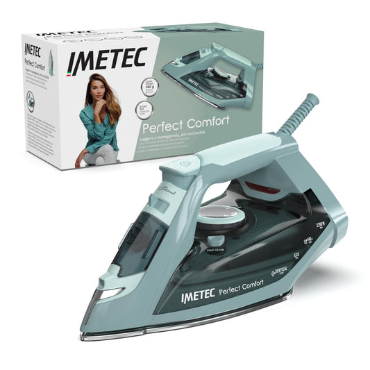Imetec Perfect Comfort - Lightweight steam iron with 140g steam boost, stainless steel soleplate, ergonomic handle, 2200W.