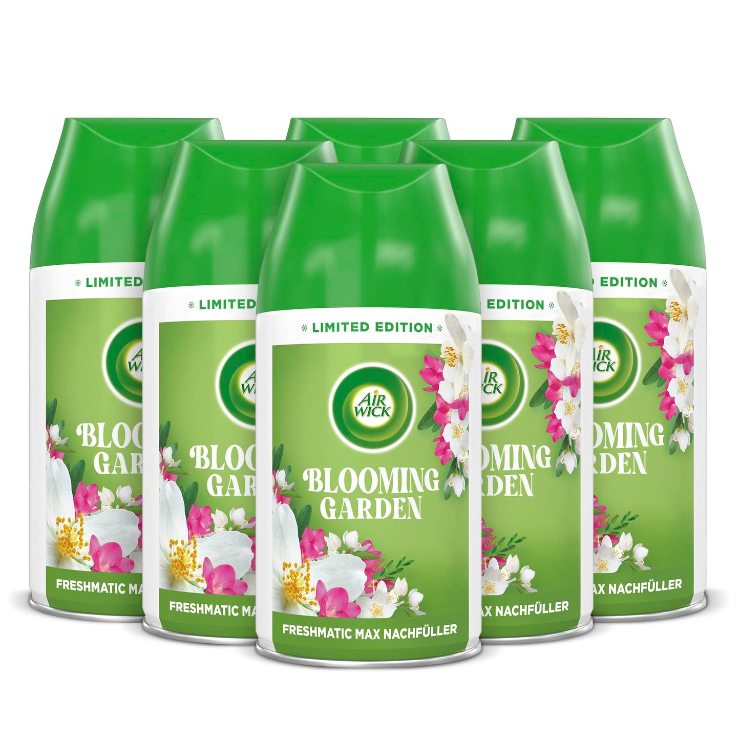 Automātiskā telpu aromāta aerosola uzpilde Air Wick Freshmatic Max – Blooming Garden aromāts – 6 x 250 ml